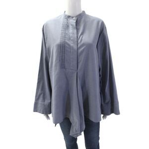 Jarbo Women Tunic Blouse Blue Cotton Mock Neck Long Sleeve Geometric Size 1